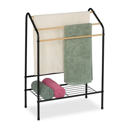 Metal towel rail with shelf