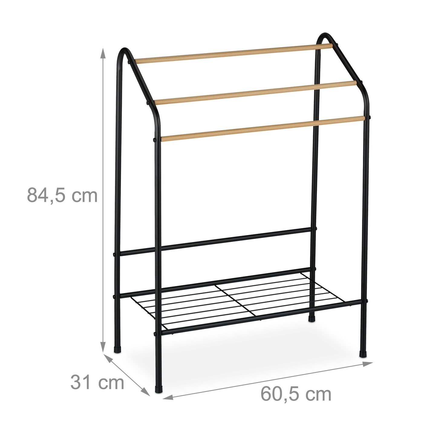 Metal towel rail with shelf