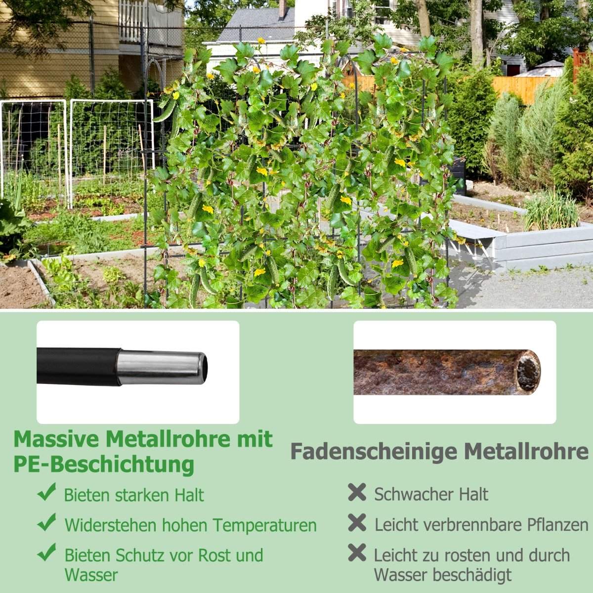 Metal trellis with trellis net for climbing plants support U-shaped high garden cucumber trellis