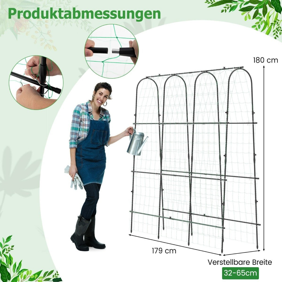 Metal trellis with trellis net for climbing plants support U-shaped high garden cucumber trellis