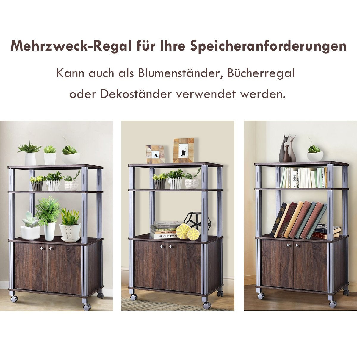 Microwave Kitchen Cart with Wheels, 60x40x98 cm, Brown