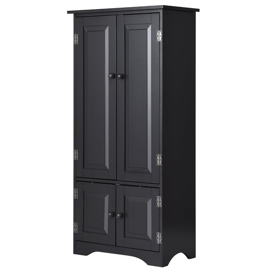 Midi cabinet, side cabinet, highboard, tall cabinet, wood, black, 59 x 32 x 123 cm