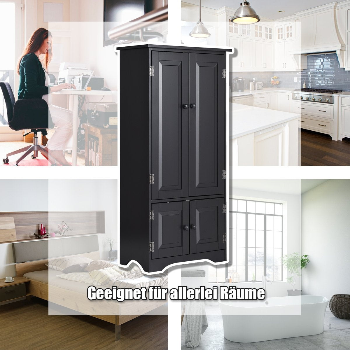Midi cabinet, side cabinet, highboard, tall cabinet, wood, black, 59 x 32 x 123 cm