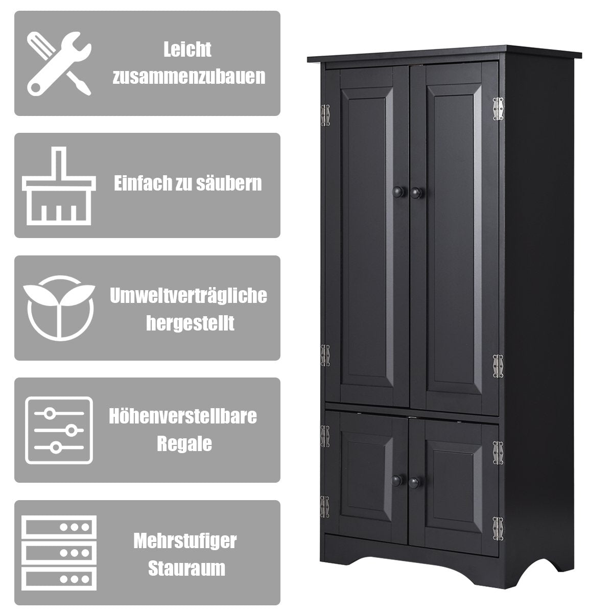 Midi cabinet, side cabinet, highboard, tall cabinet, wood, black, 59 x 32 x 123 cm