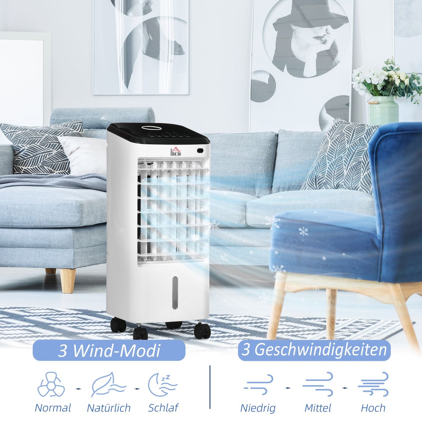 Portable Air Cooler and Humidifier - 3 Levels, Remote Control