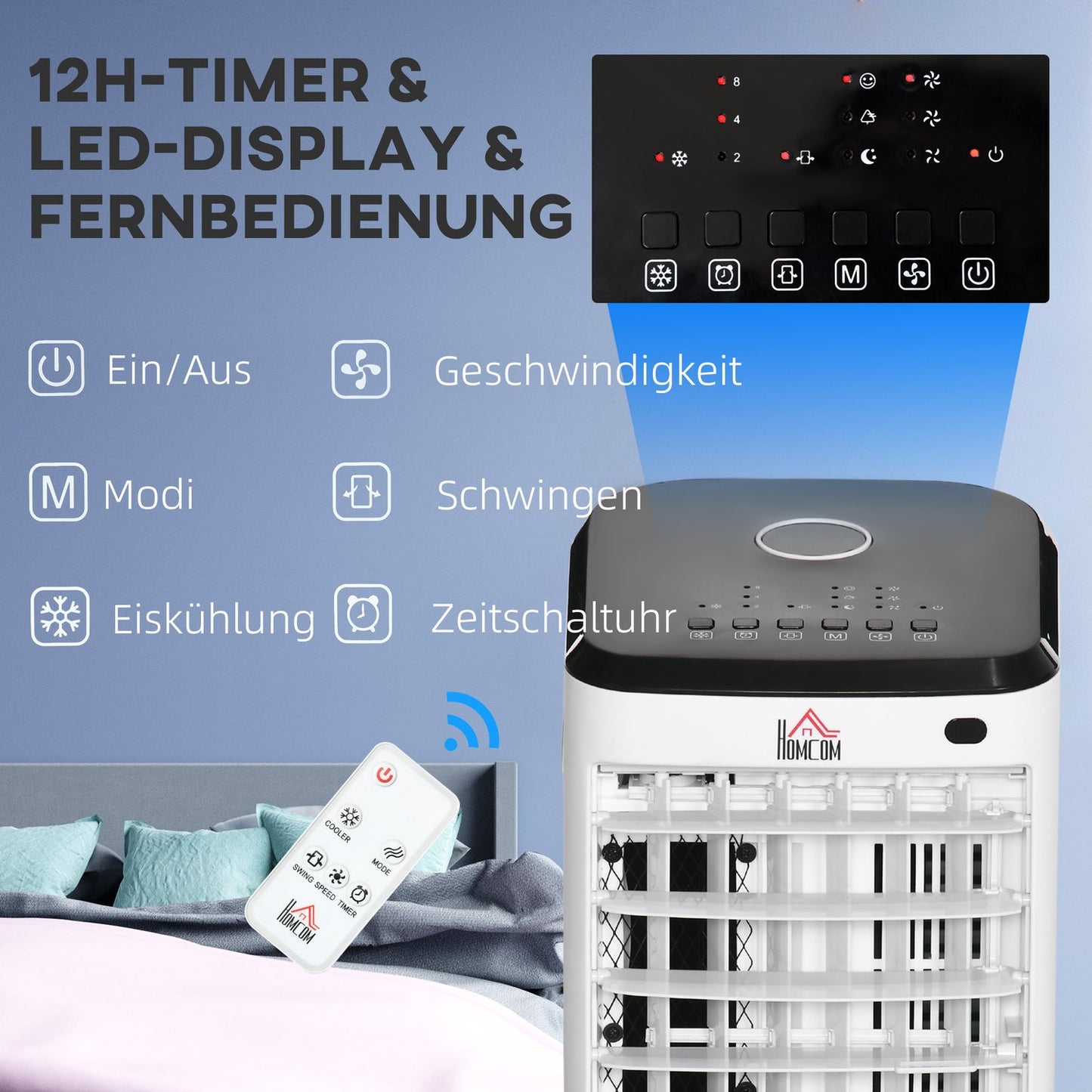 Portable Air Cooler and Humidifier - 3 Levels, Remote Control