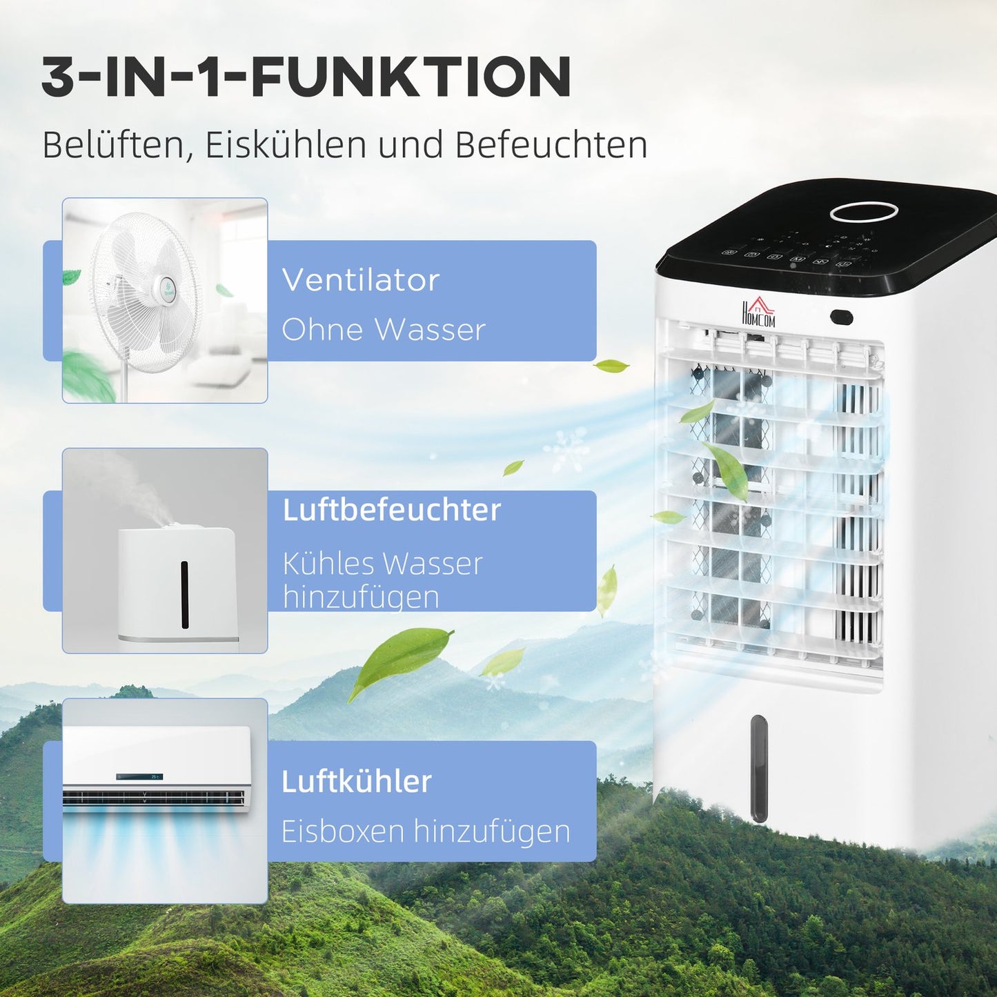 Portable Air Cooler and Humidifier - 3 Levels, Remote Control