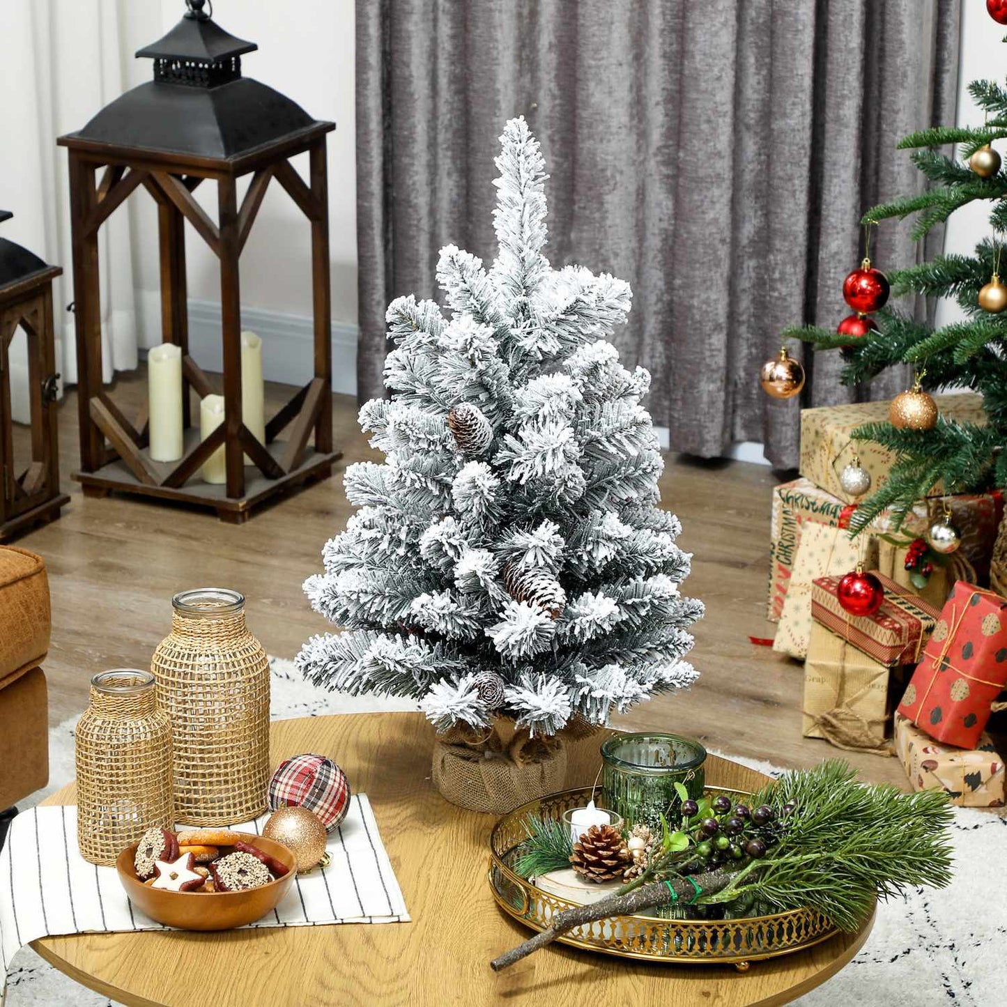 Mini Artificial Christmas Tree 60 cm with Snow, Pinecones