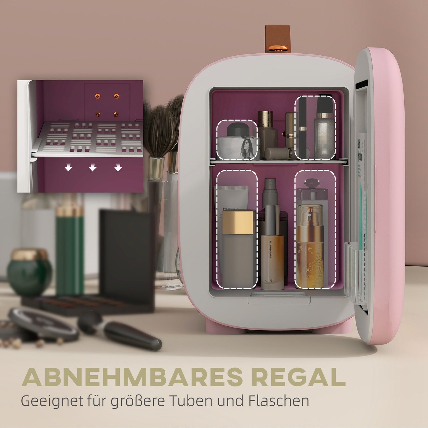 Mini Beauty Fridge – 4L, Pink, Skincare & Makeup Storage