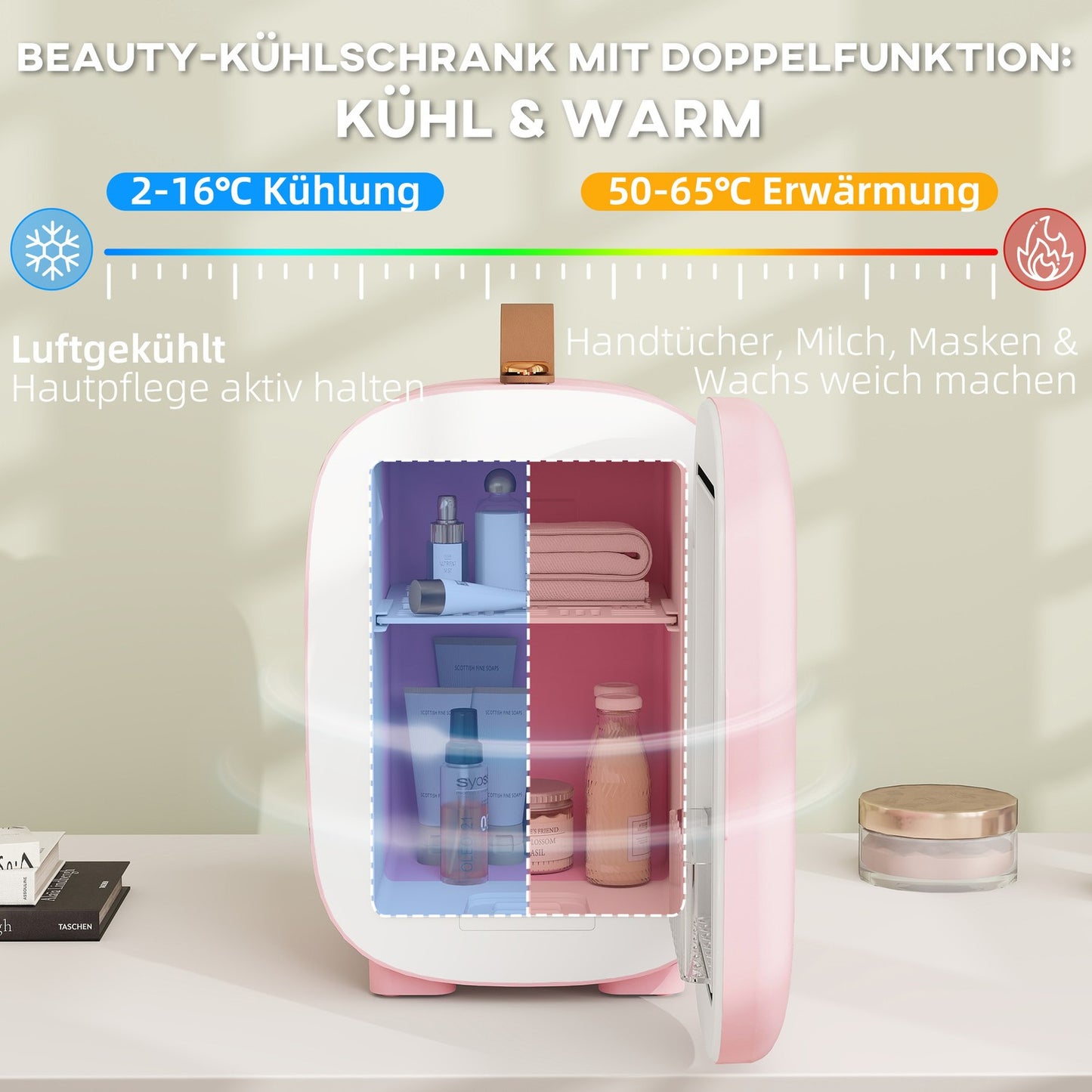 Mini Beauty Fridge – 4L, Pink, Skincare & Makeup Storage