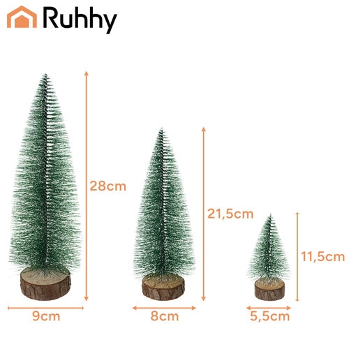 Mini Christmas Trees Set of 3, Snow-Covered, Wood Base
