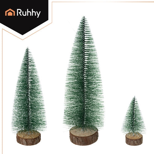 Mini Christmas Trees Set of 3, Snow-Covered, Wood Base