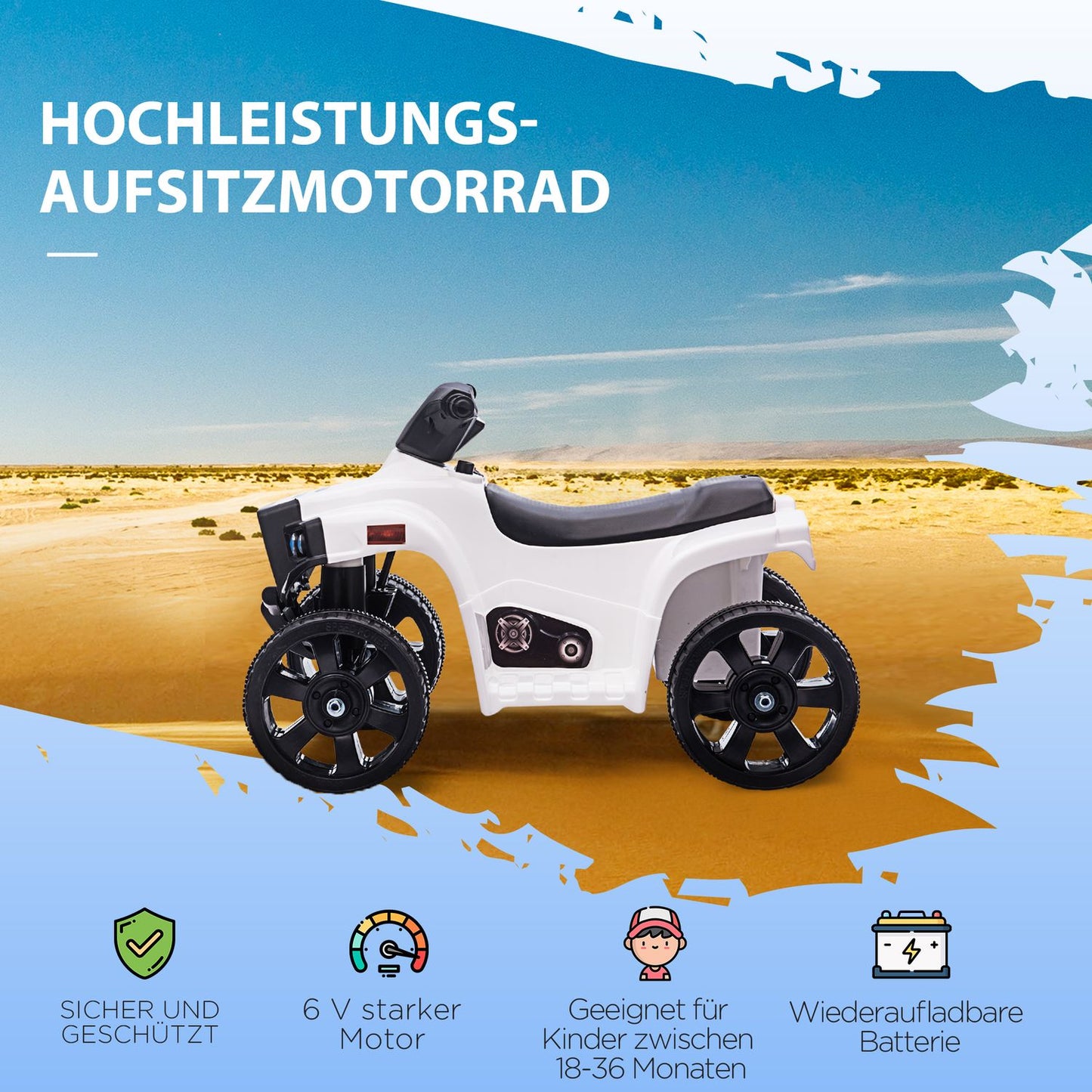 Children's Electric ATV - Mini Quad with Headlight, Black/White