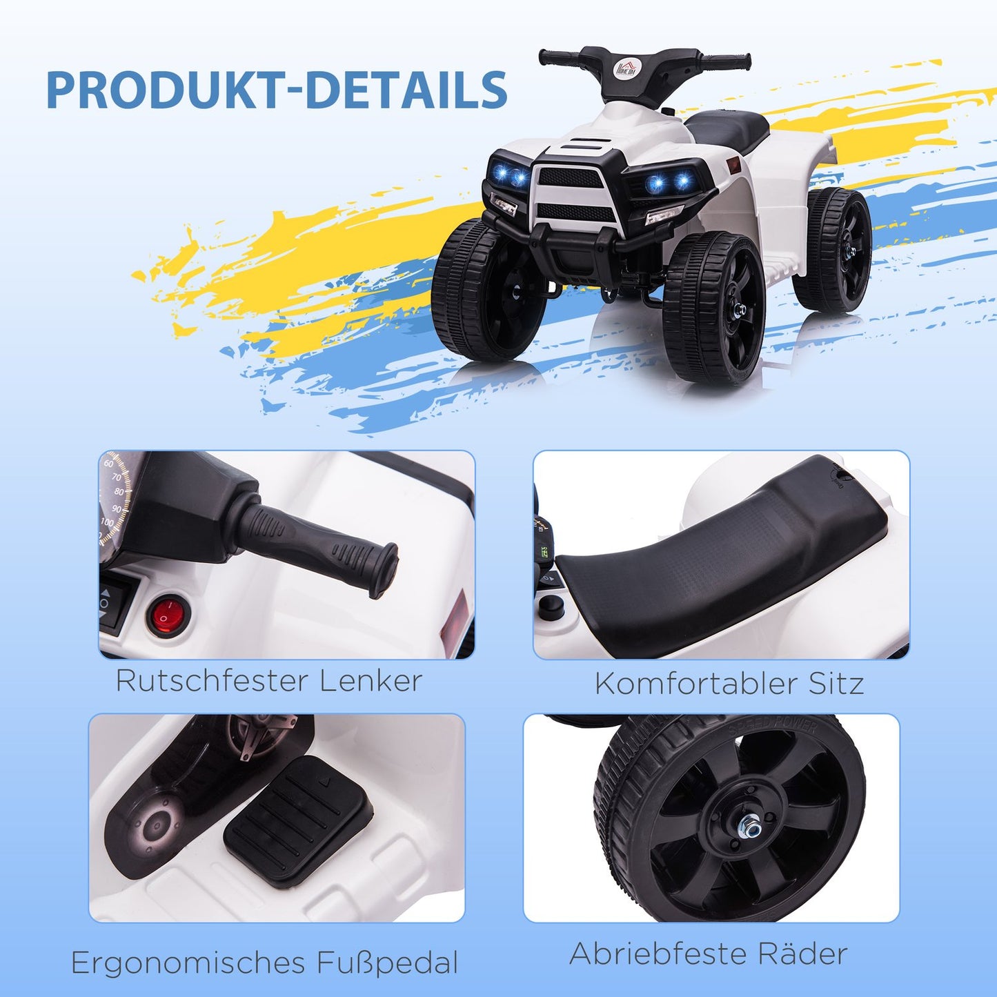 Children's Electric ATV - Mini Quad with Headlight, Black/White