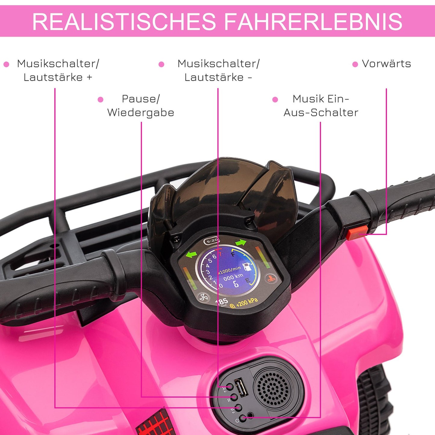 Electric Mini Quad ATV for Kids, LED Lights, Pink