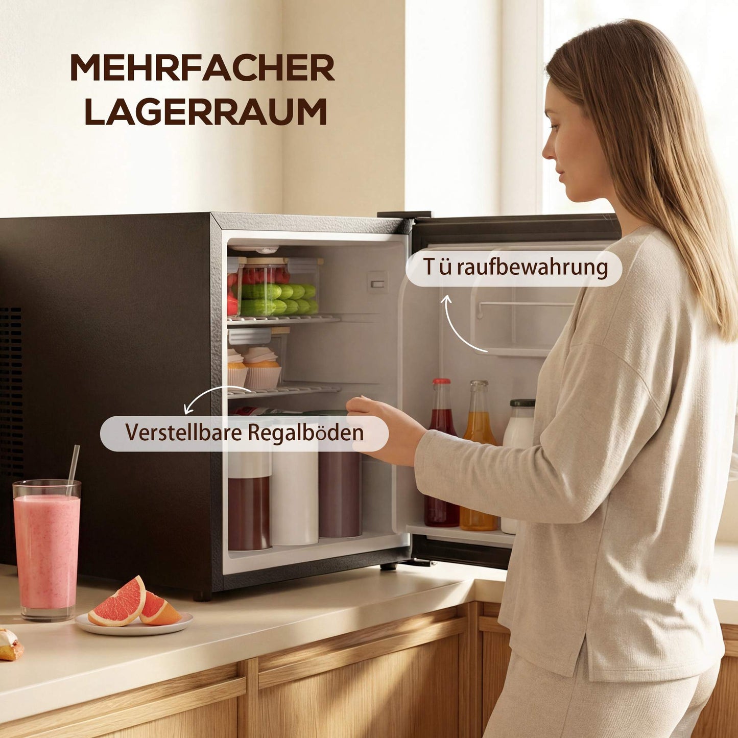 Mini Fridge 44L, Adjustable Thermostat, Black