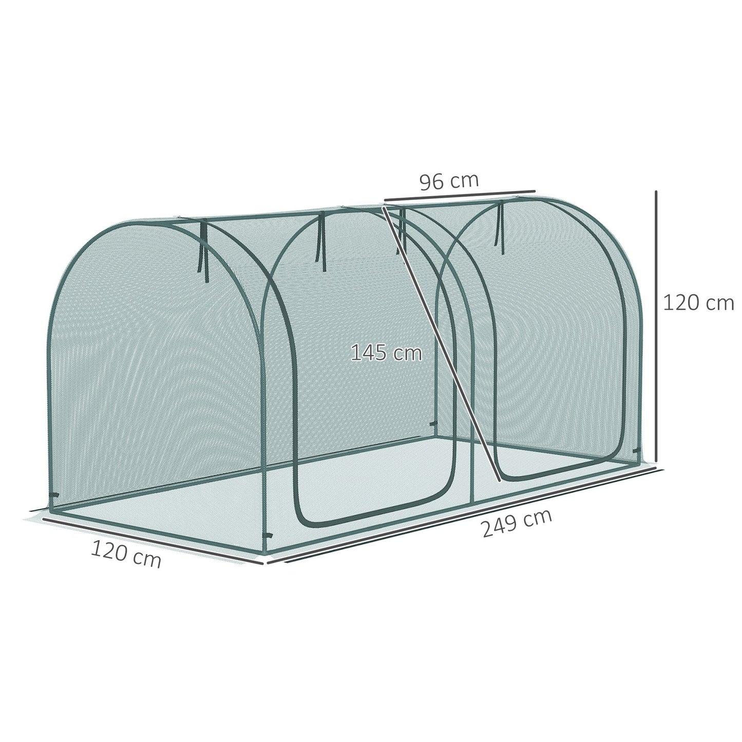Greenhouse plant tent with door - 2.49x1.2m, Steel frame