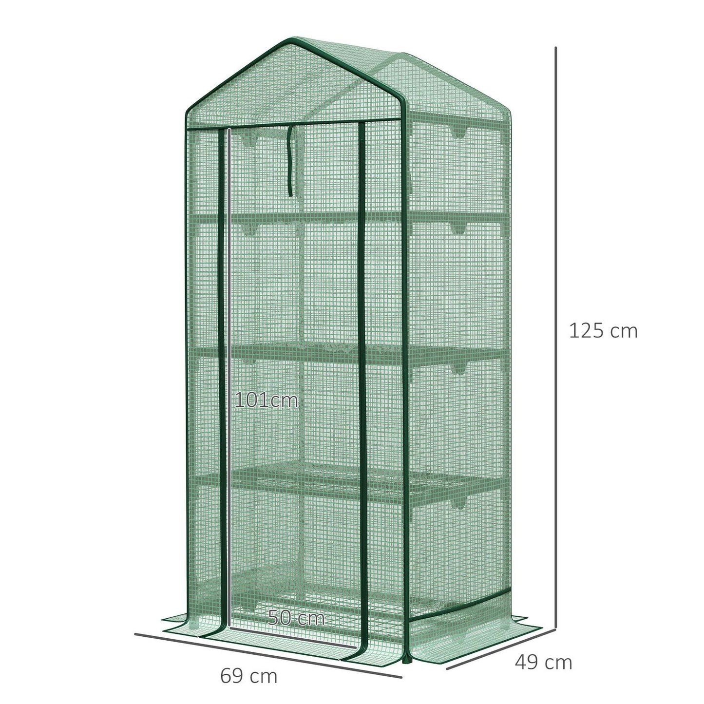 Mini greenhouse with foil cover, 3 shelves, roller door