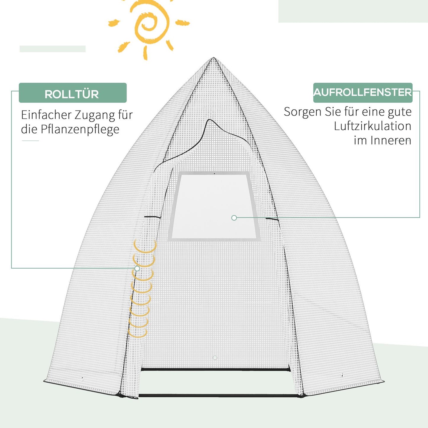 Mini greenhouse with roller door, 160x140x180 cm, White