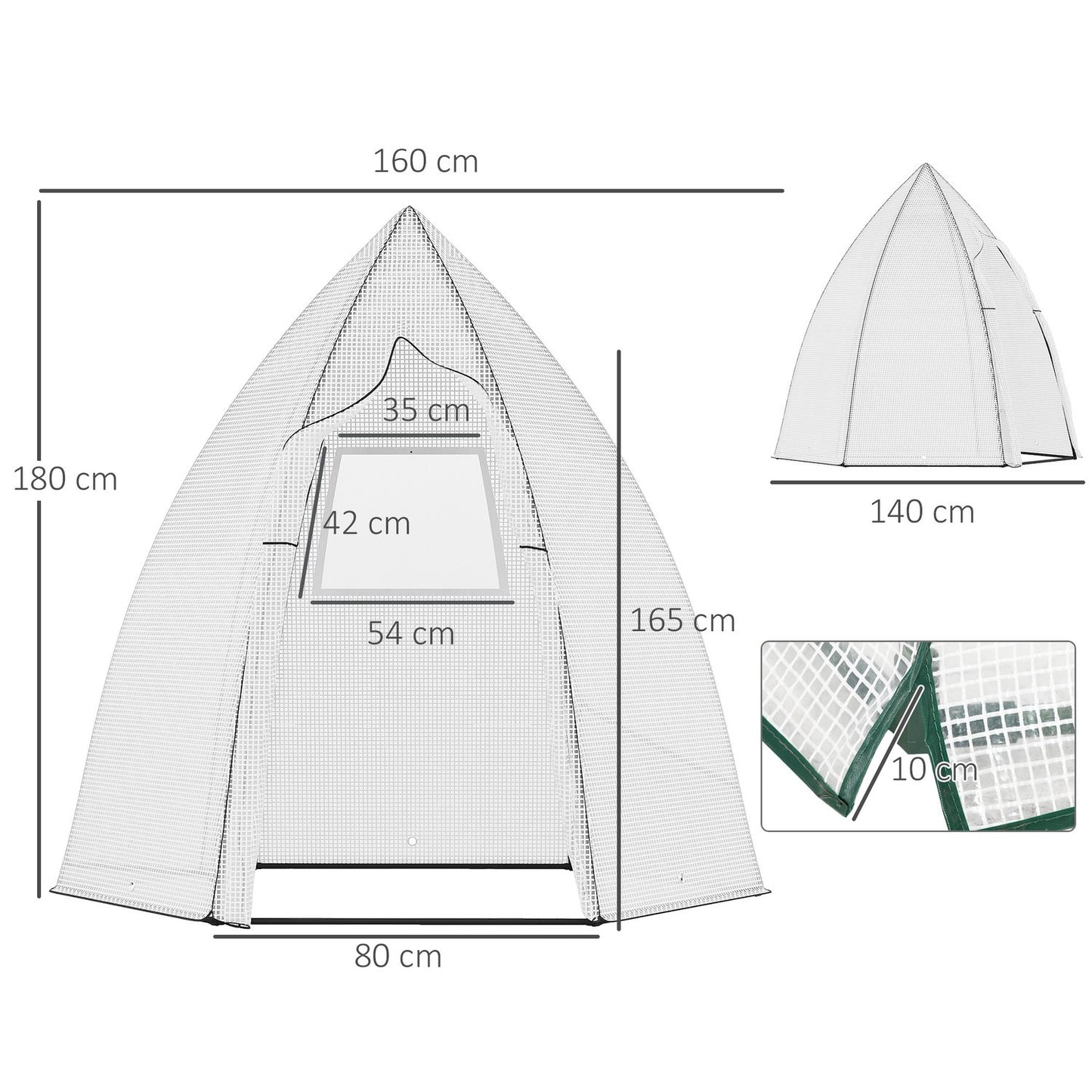 Mini greenhouse with roller door, 160x140x180 cm, White