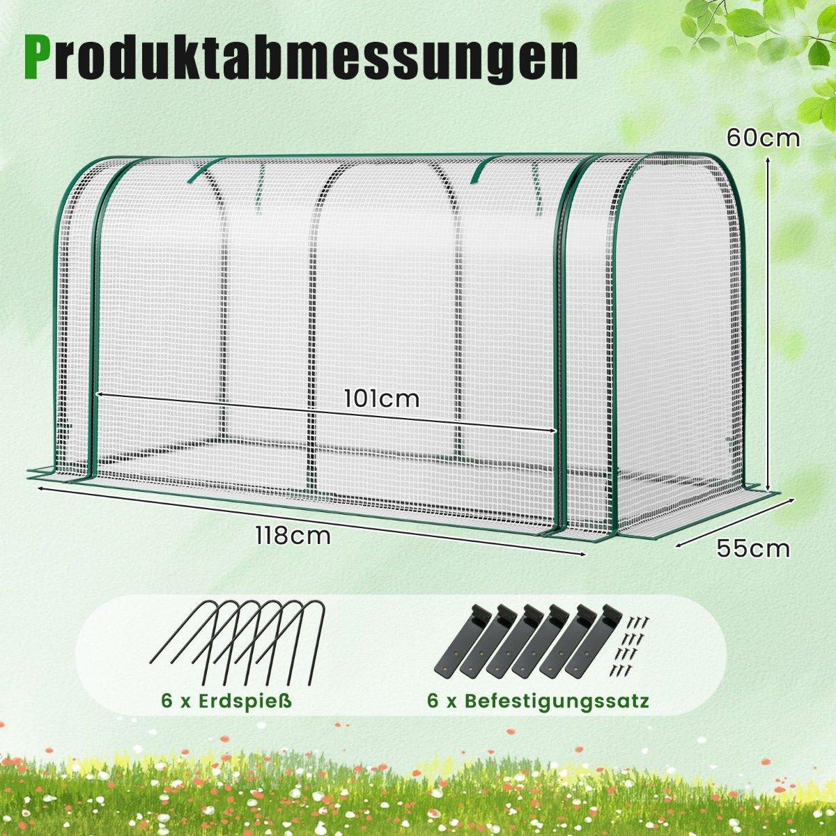 Mini Greenhouse with Roll-Up Zipper Door, PE Cover, 118x55x60 cm