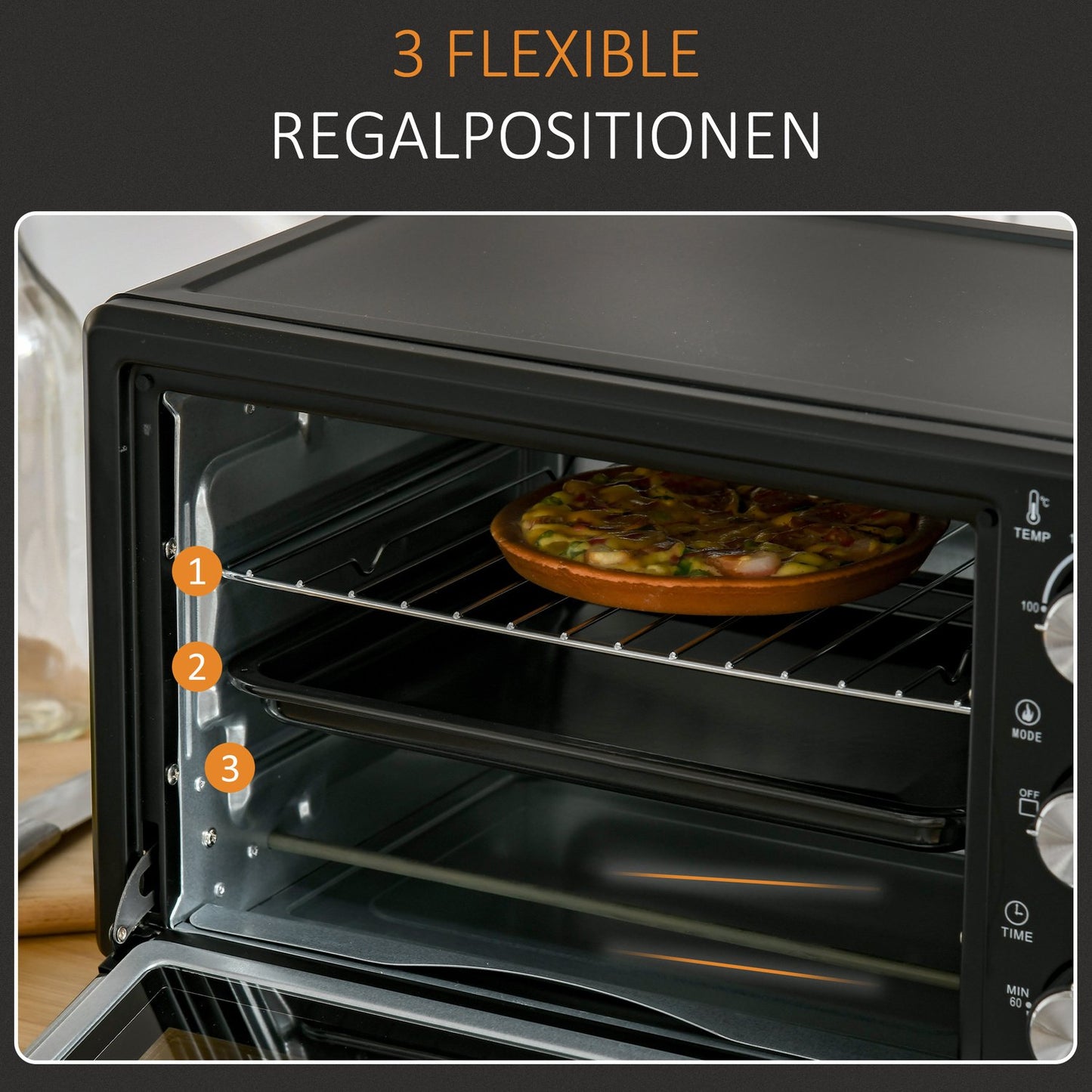Mini oven 21L – 3 positions, 100°C-230°C, black/silver