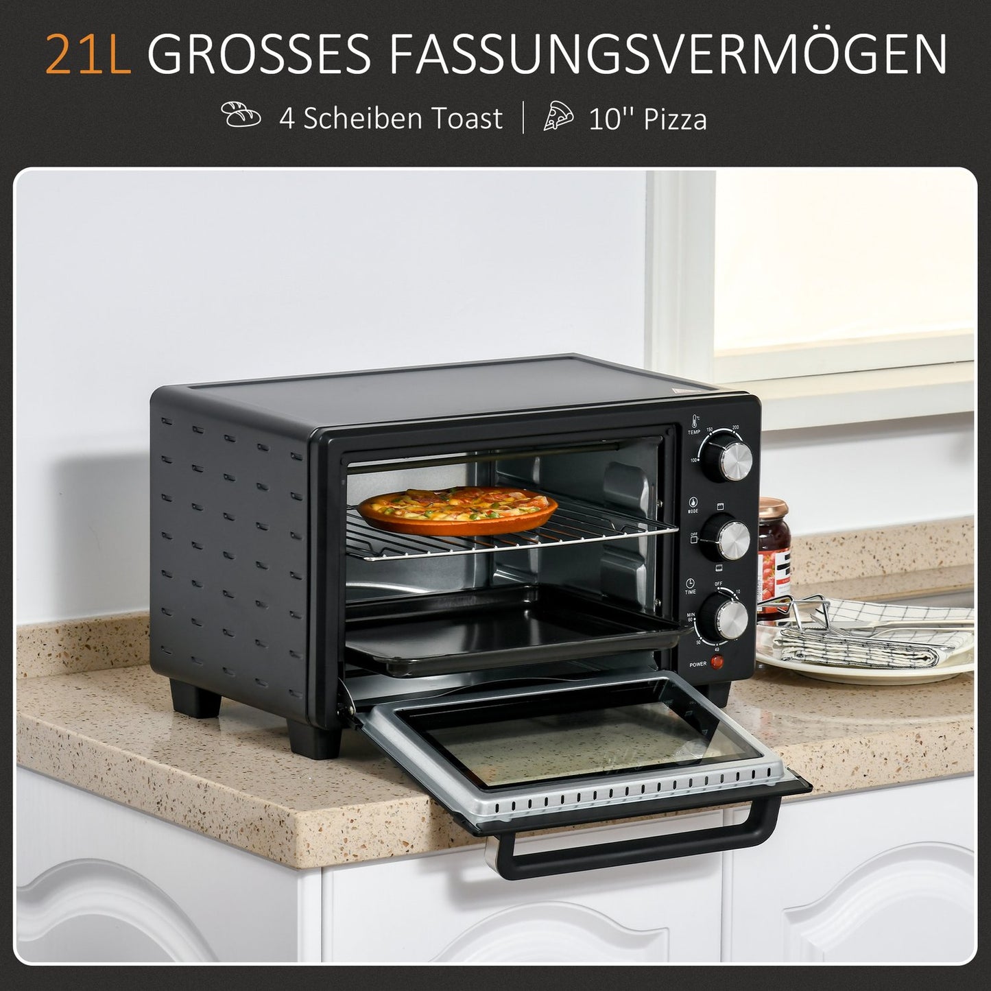 Mini oven 21L – 3 positions, 100°C-230°C, black/silver