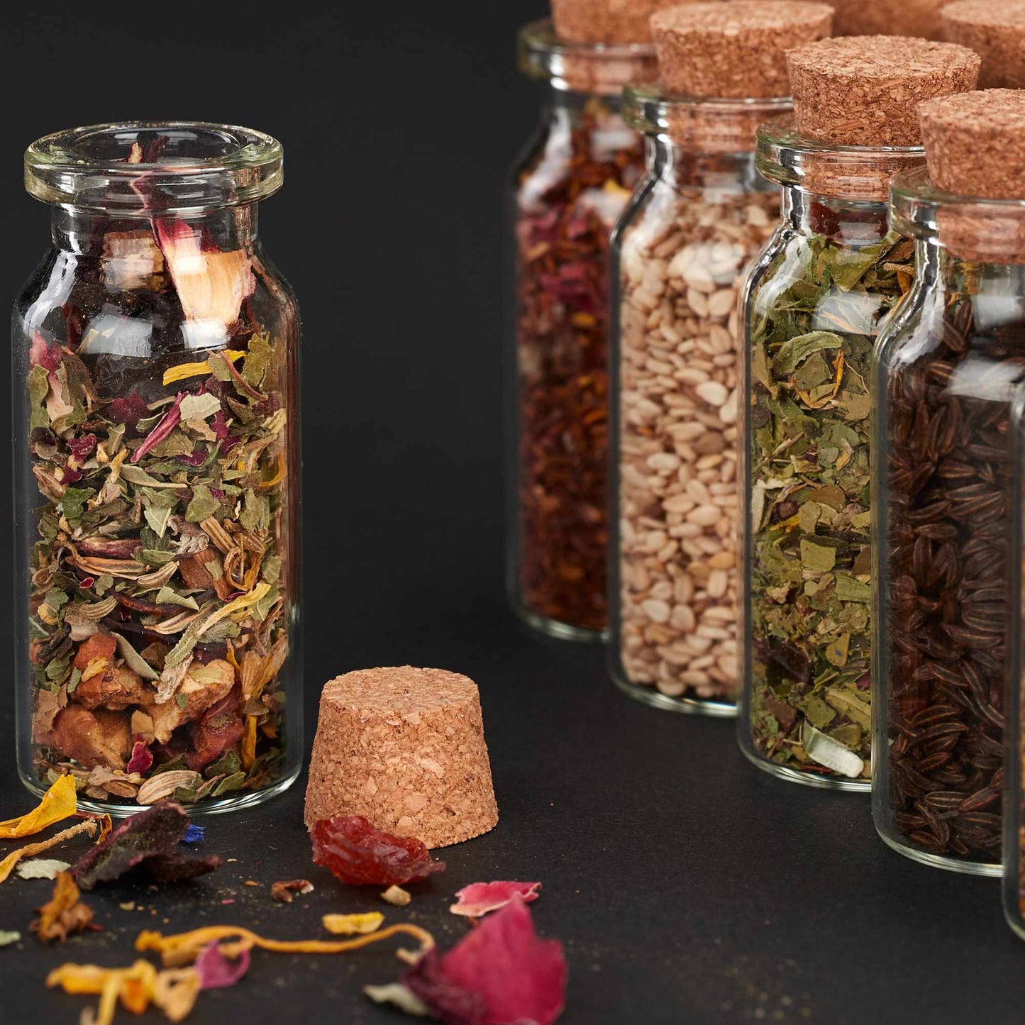 Mini glass bottles with corks Set of 72