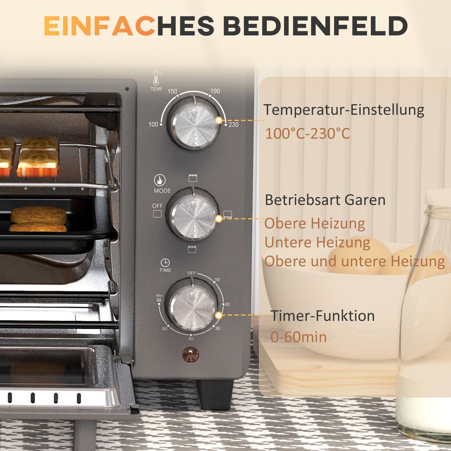 21L Mini Oven – 1400W, Timer & Temp Control, Stainless Steel