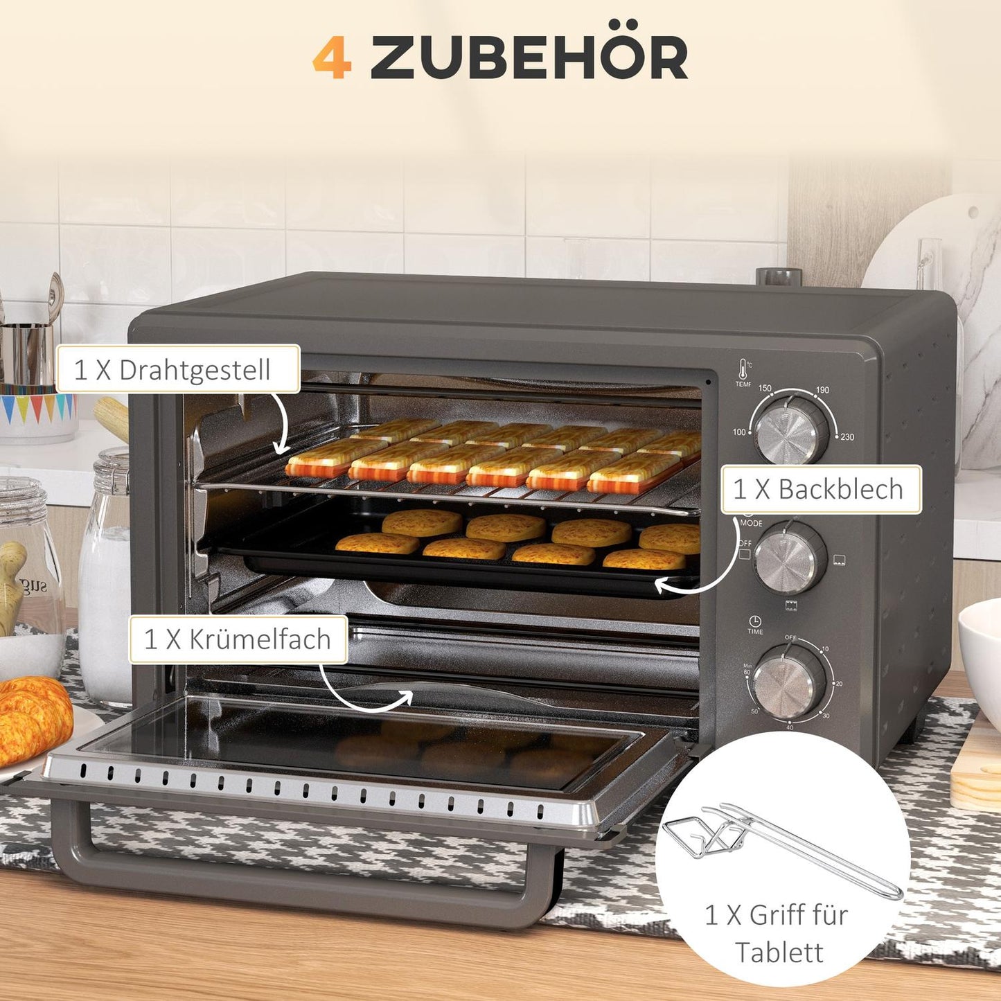 21L Mini Oven – 1400W, Timer & Temp Control, Stainless Steel