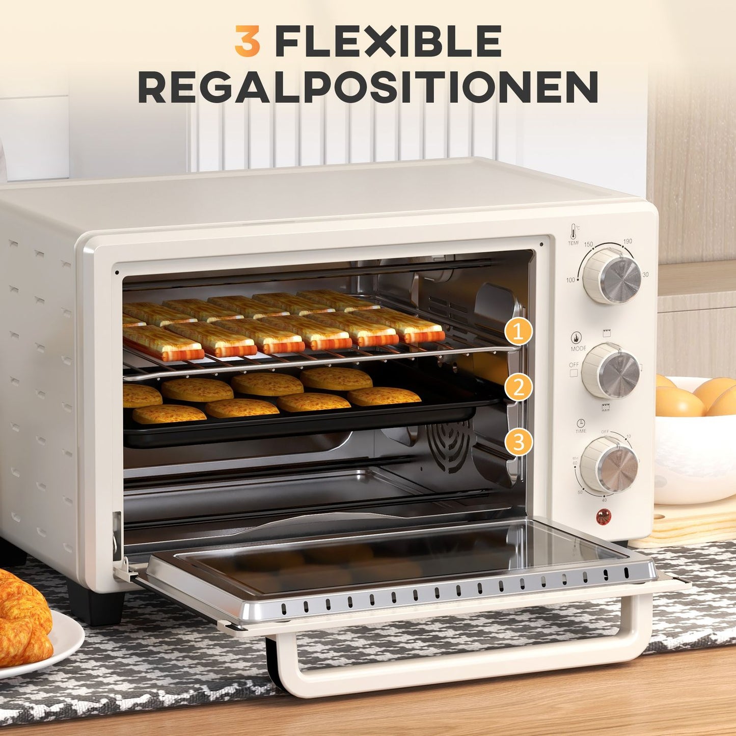 21L mini oven, 1400W with timer, includes tray and stand
