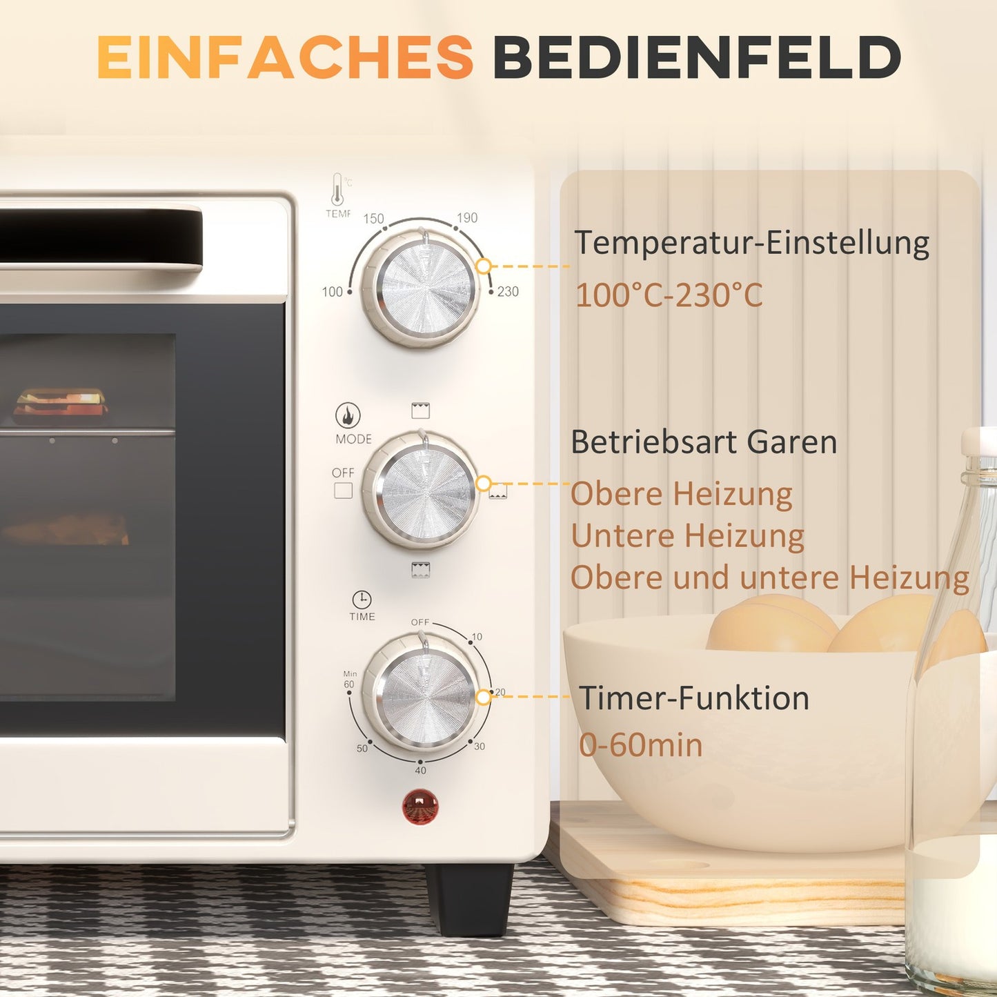 21L mini oven, 1400W with timer, includes tray and stand