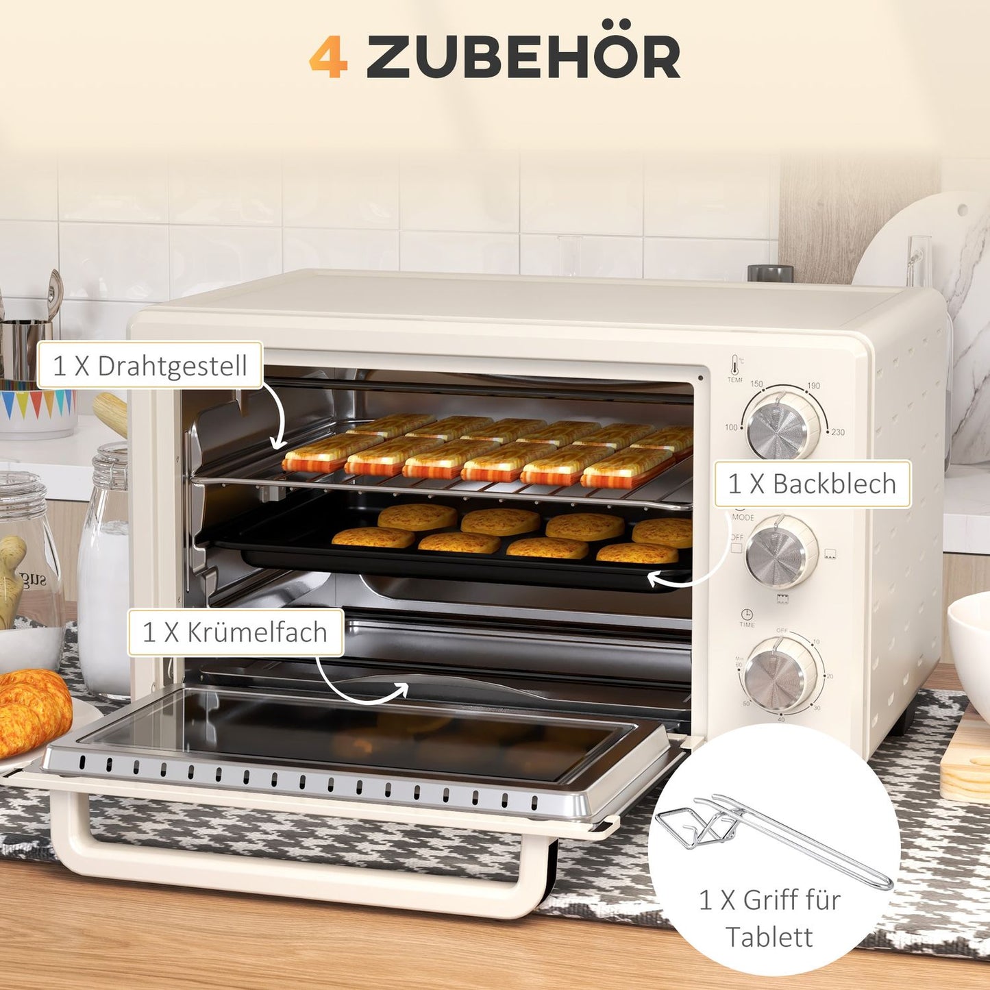 21L mini oven, 1400W with timer, includes tray and stand