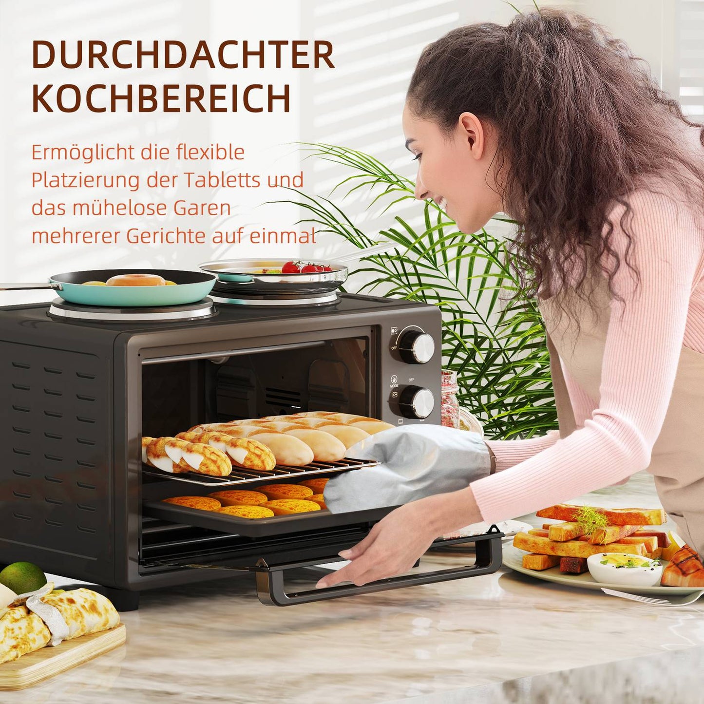28L mini oven, 2600W, 60-min timer, double heating plates