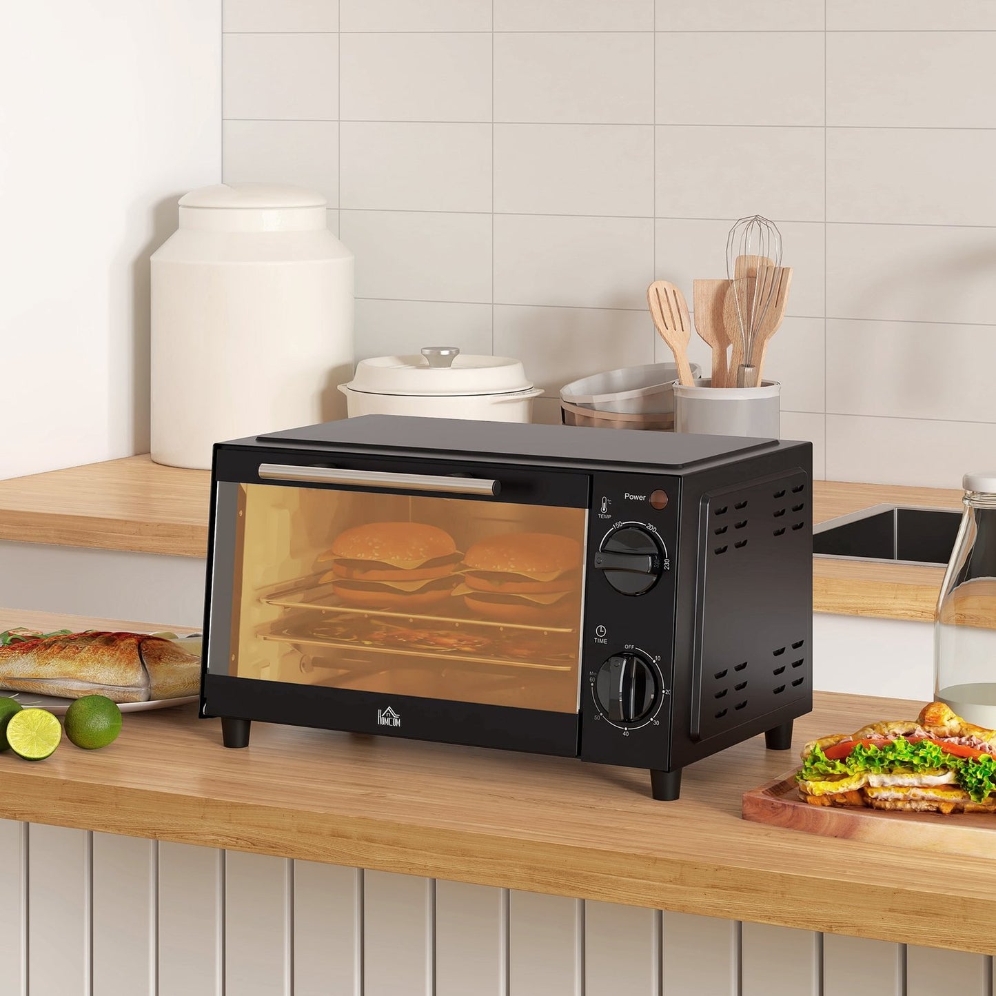 9L stainless steel mini oven, 750W, adjustable timer