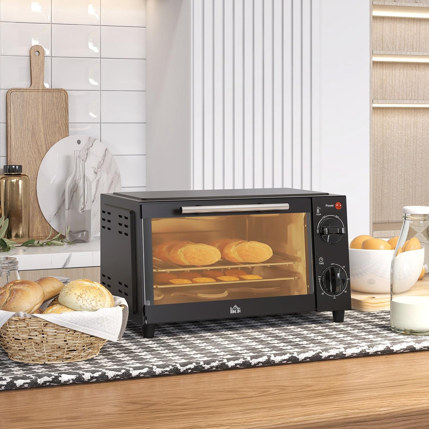 9L stainless steel mini oven, 750W, adjustable timer