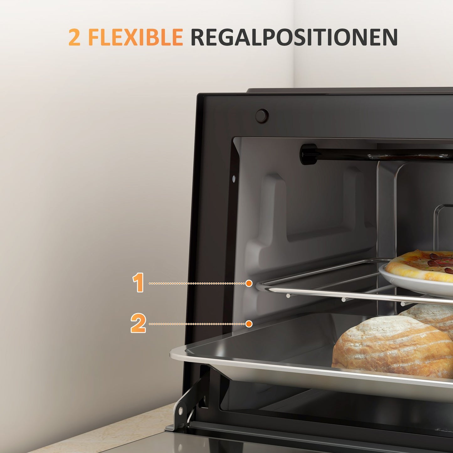 9L stainless steel mini oven, 750W, adjustable timer