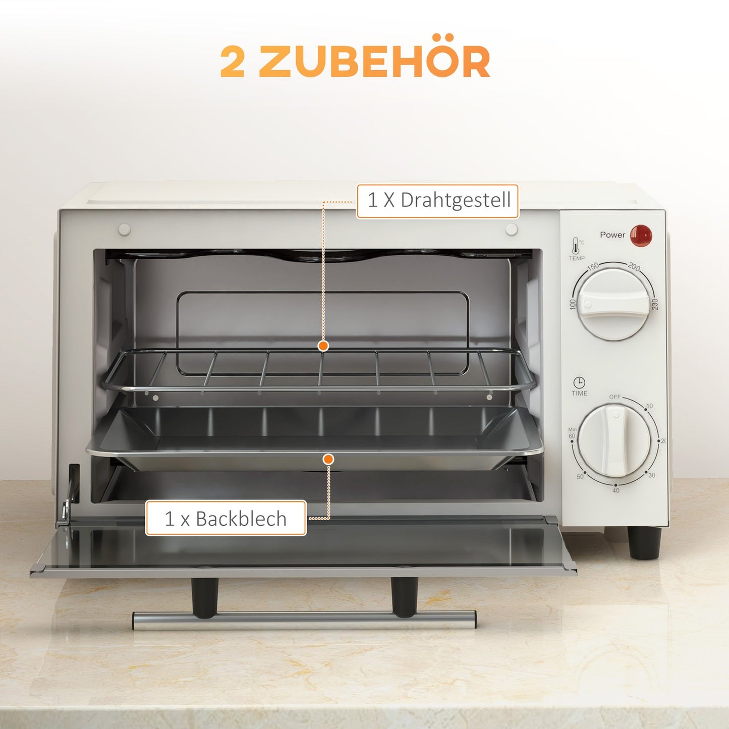 Mini oven 9L – 750W, Timer, Adjustable Temp, Cream white