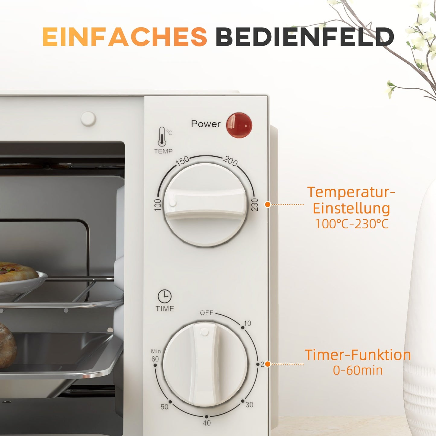 Mini oven 9L – 750W, Timer, Adjustable Temp, Cream white
