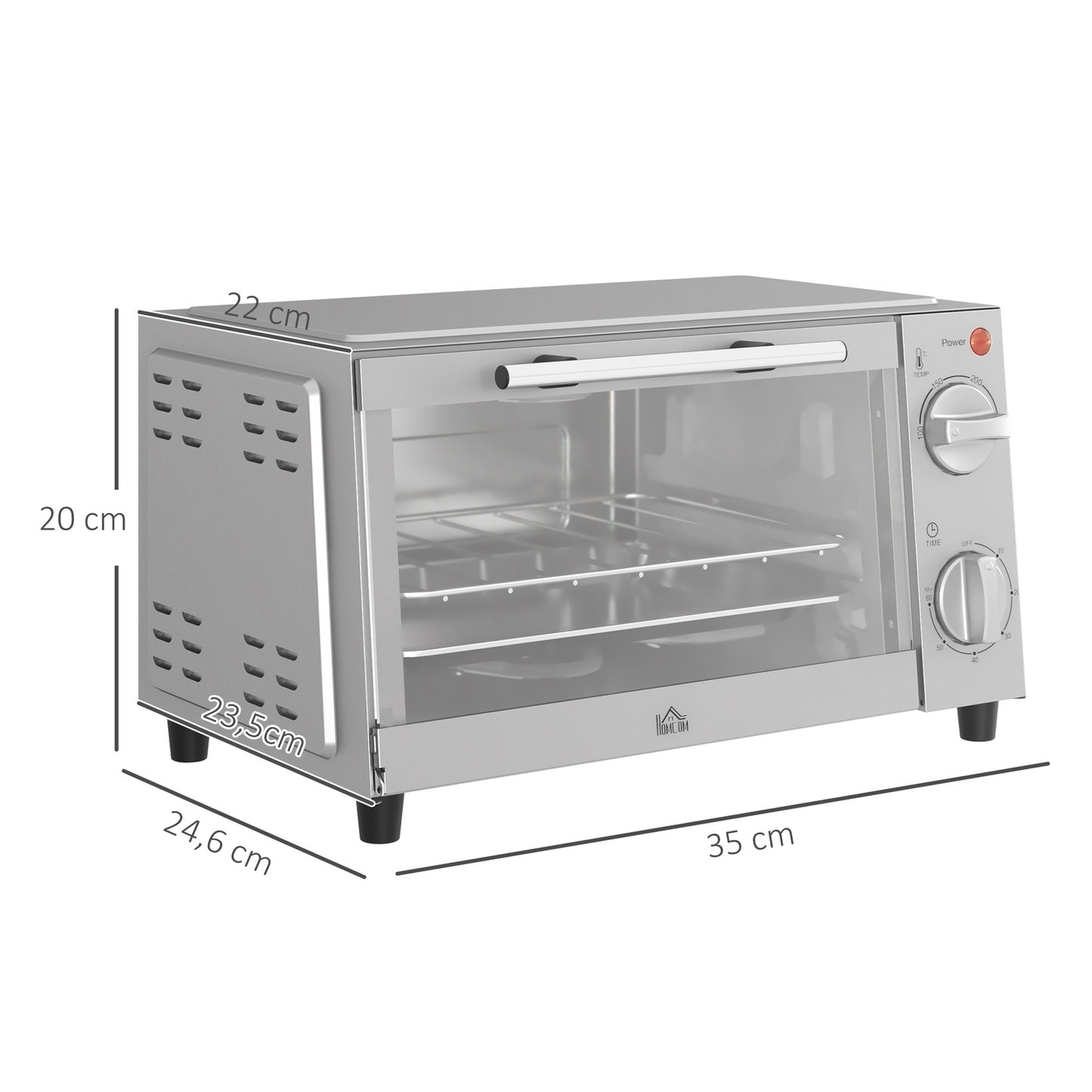 Mini oven 9L, Adjustable Temp & Timer, Stainless steel