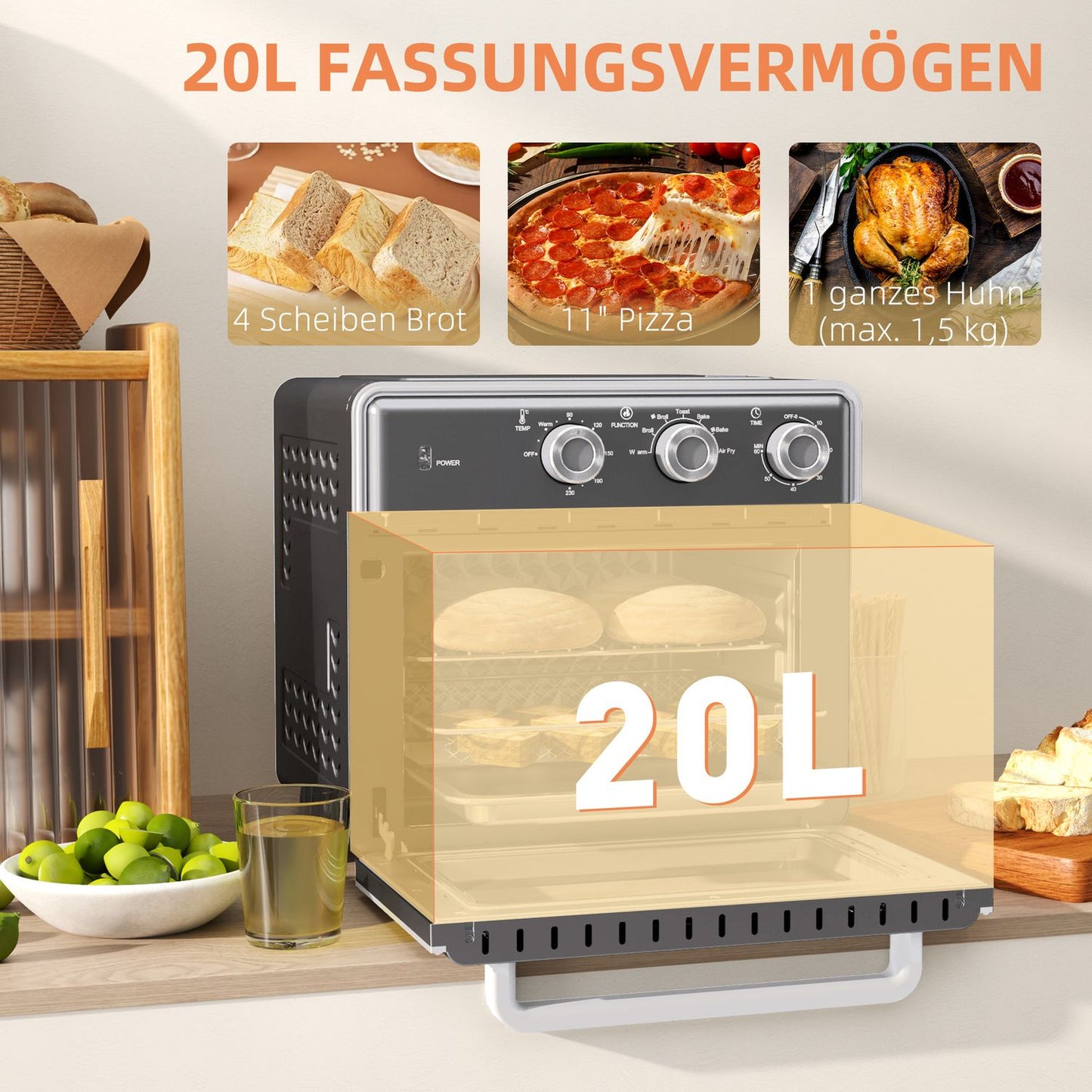 Mini oven with air circulation, 20L, 1400W, Multi-Mode