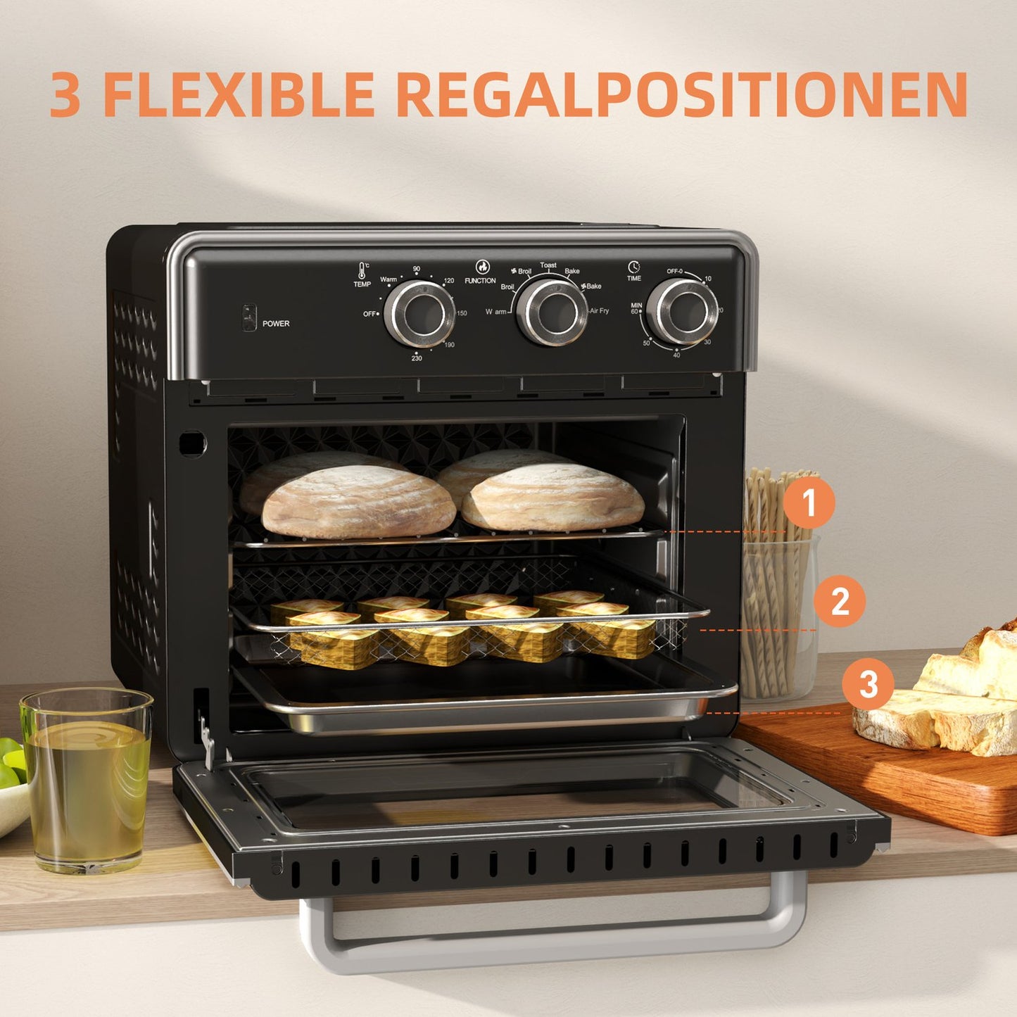 Mini oven with Air Fryer, 20L, Timer, 1400W, Metal