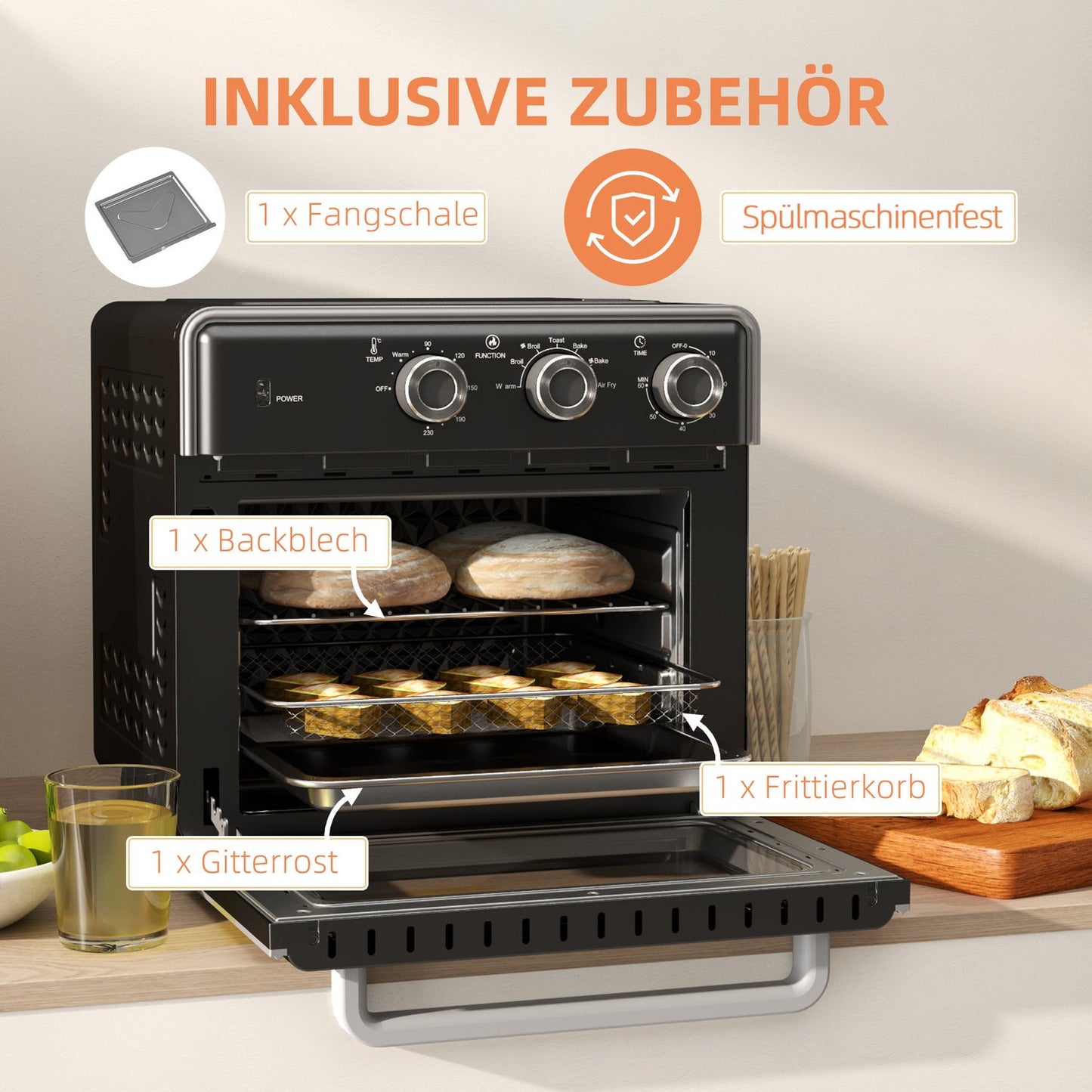 Mini oven with Air Fryer, 20L, Timer, 1400W, Metal