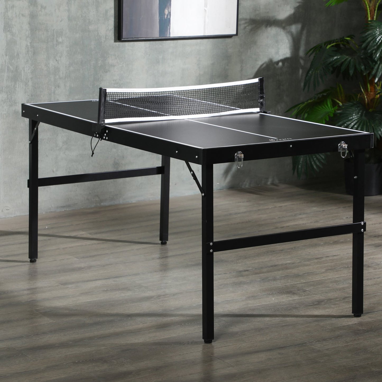 Folding Mini Table Tennis Set with Net - Black Aluminum