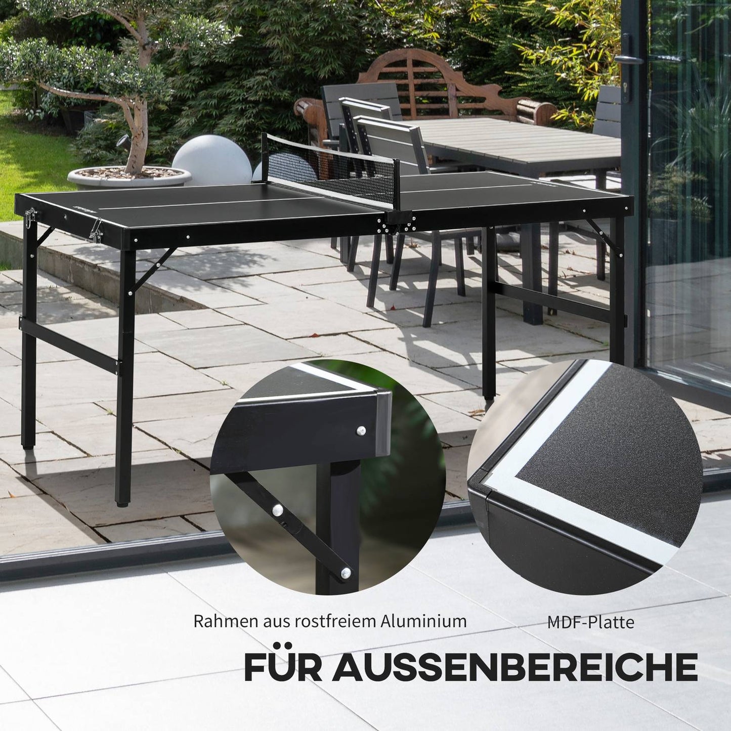 Folding Mini Table Tennis Set with Net - Black Aluminum