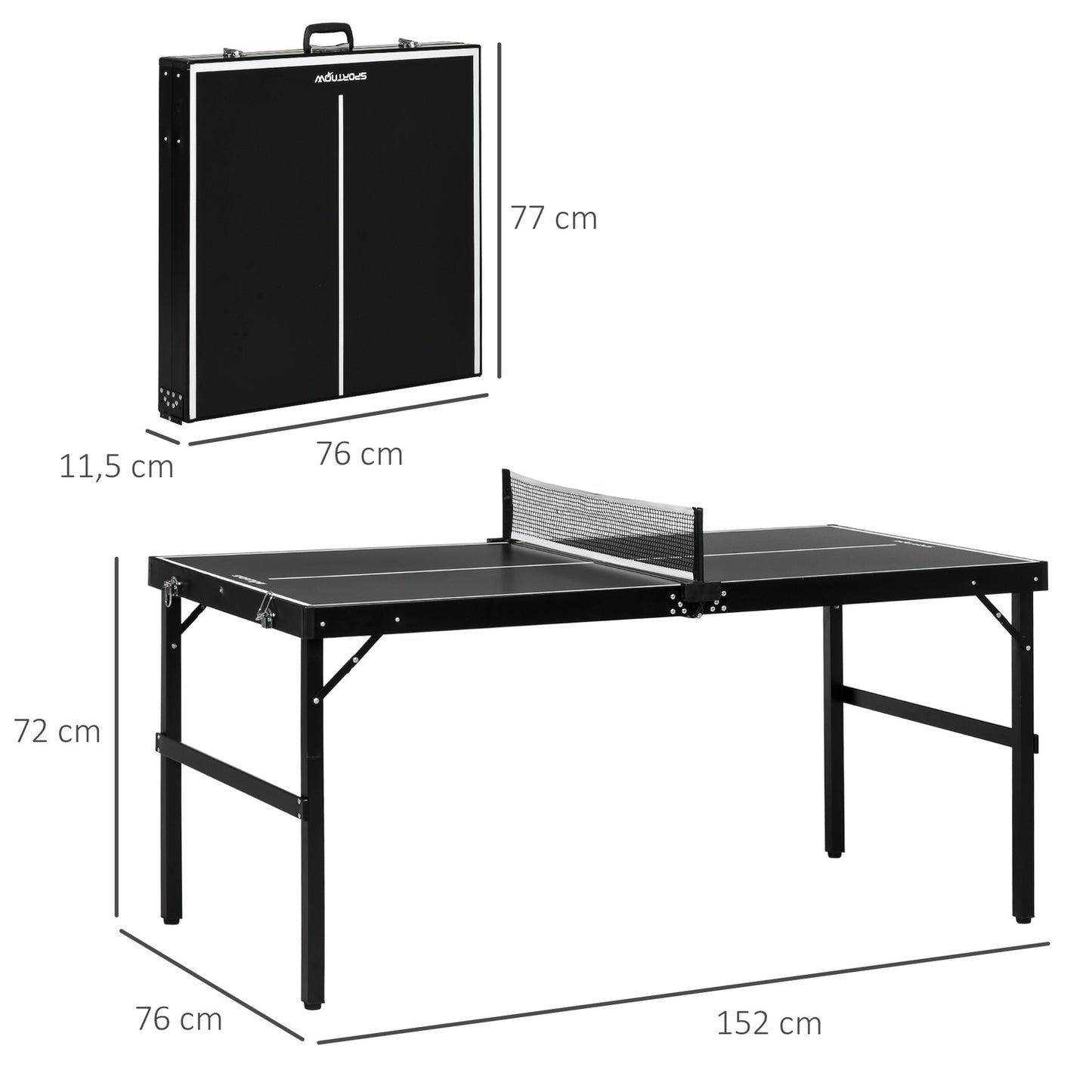 Folding Mini Table Tennis Set with Net - Black Aluminum