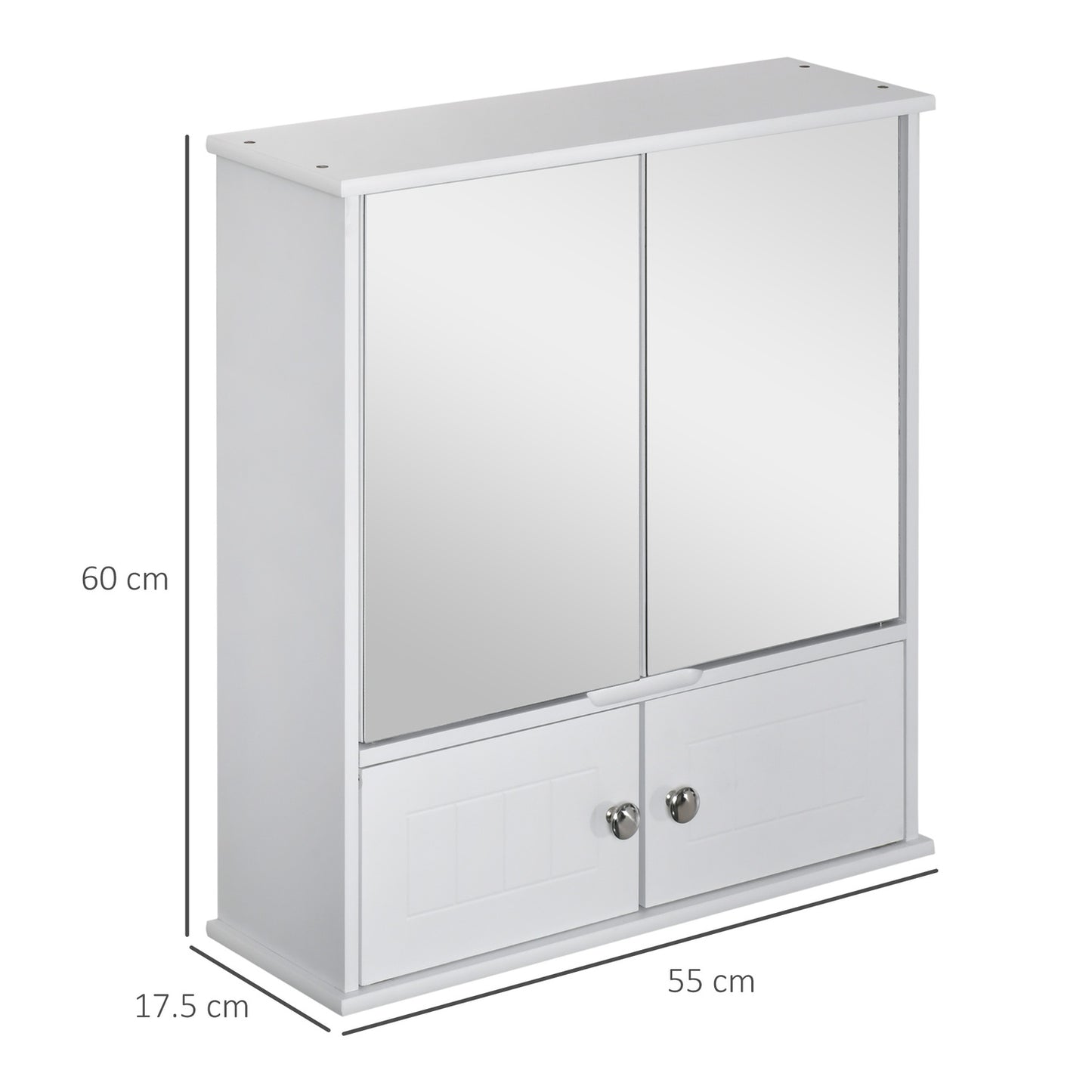 White wall-mounted bathroom cabinet, mirror & glass shelves