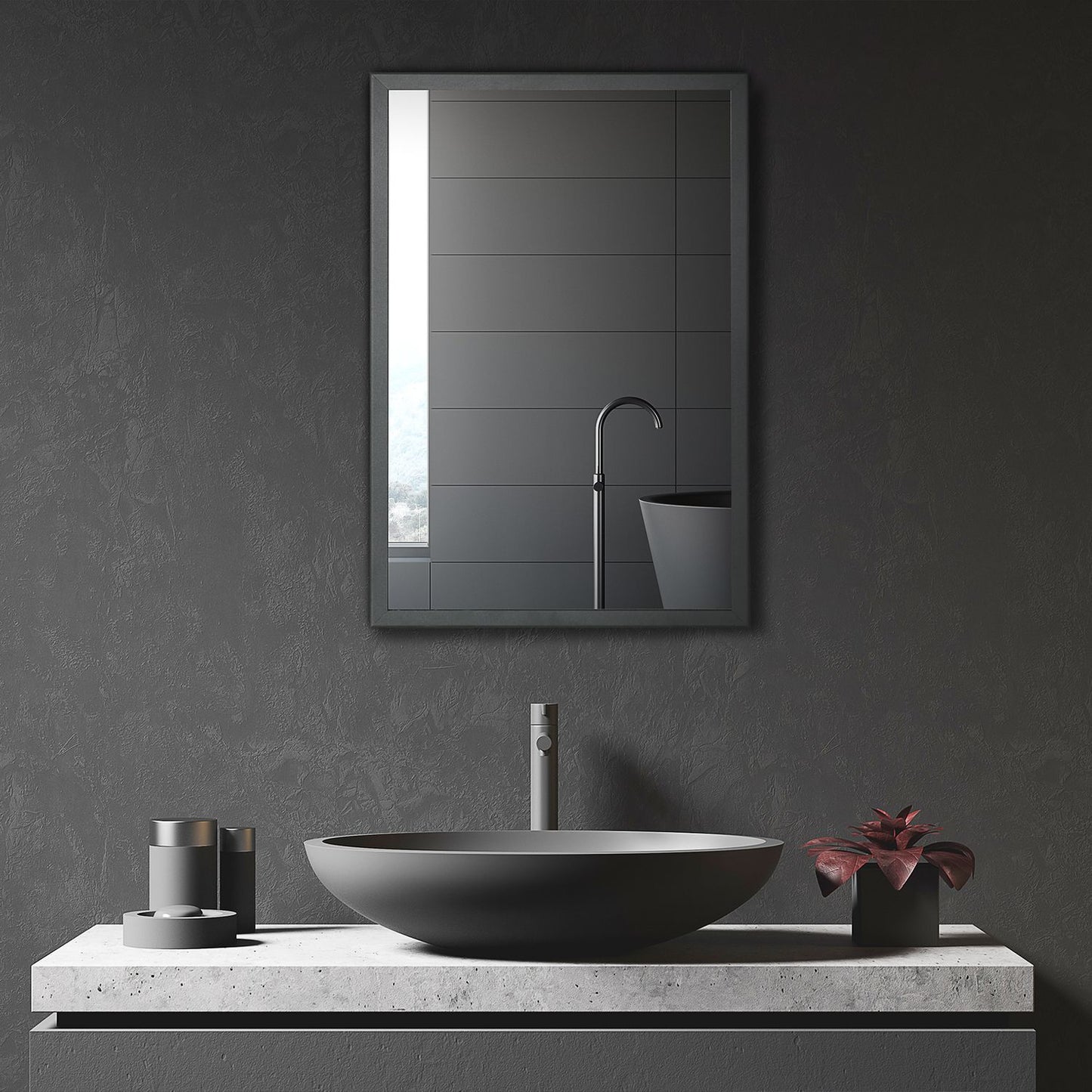 Black bathroom wall cabinet, mirror & storage, 3 levels