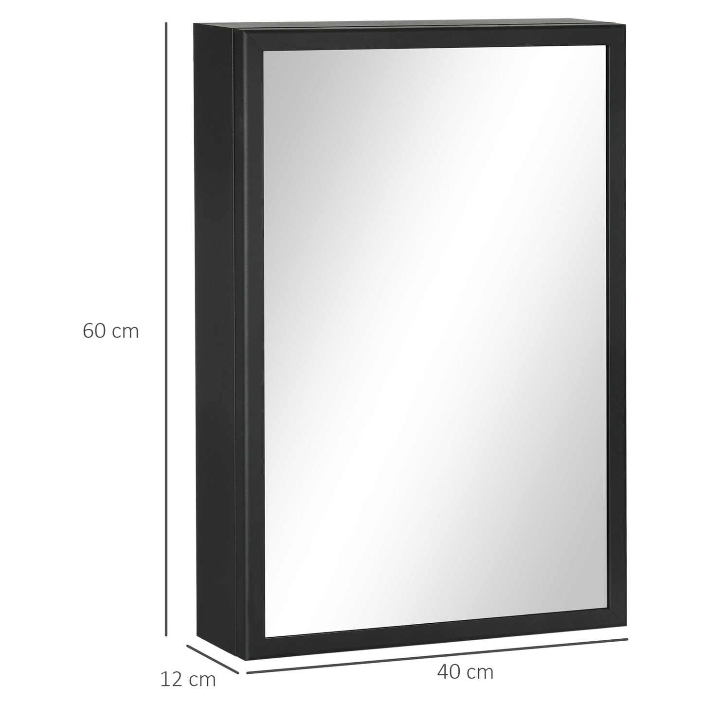 Black bathroom wall cabinet, mirror & storage, 3 levels