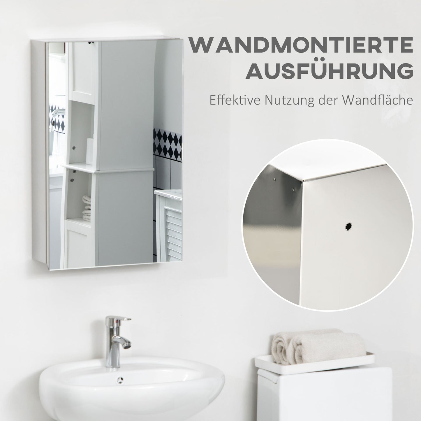 Bathroom mirror cabinet in stainless steel - 3-tier, Silver